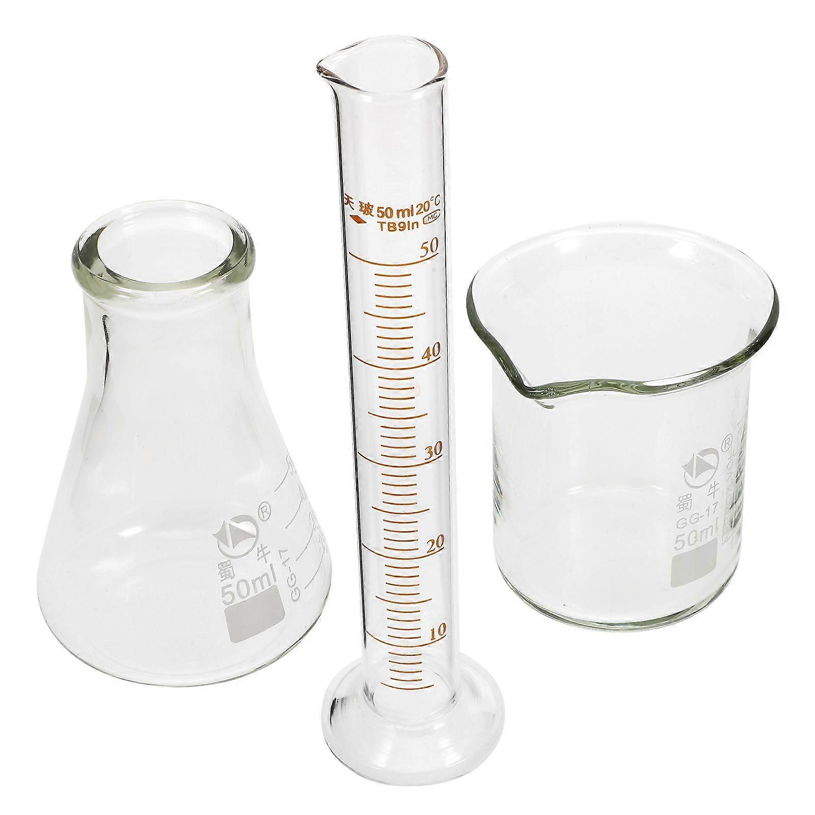 1 Set Scientific Glassware Glass Measuring Beaker Graduated Cylinder Flask for Experiment