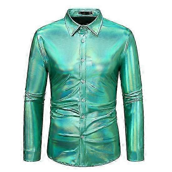 Men's Button Down Sequin Shirt in Golden Metallic Disco Style