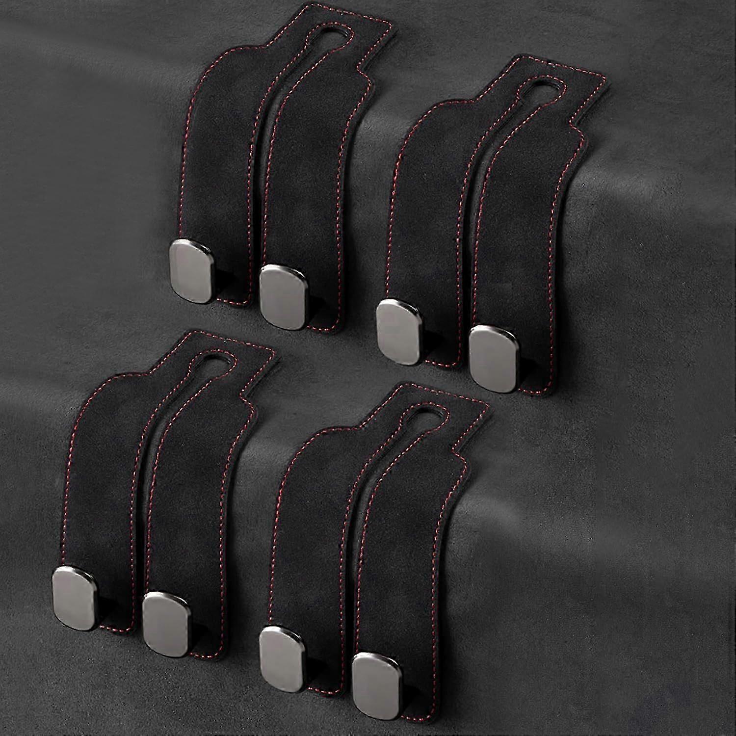 4 Pack Headrest Hooks - Car Seat Back Double Hook Leather Purses Hooks
