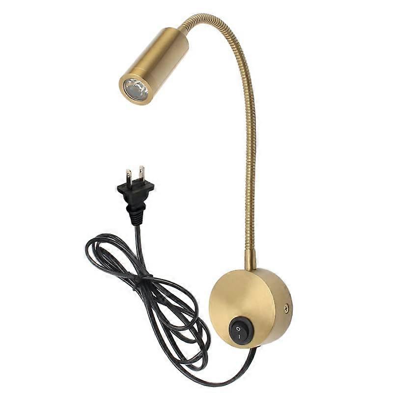 LED Bedside Reading Light Gold Flexible Pipe Warm White Plugin with Switch Energy Saving
