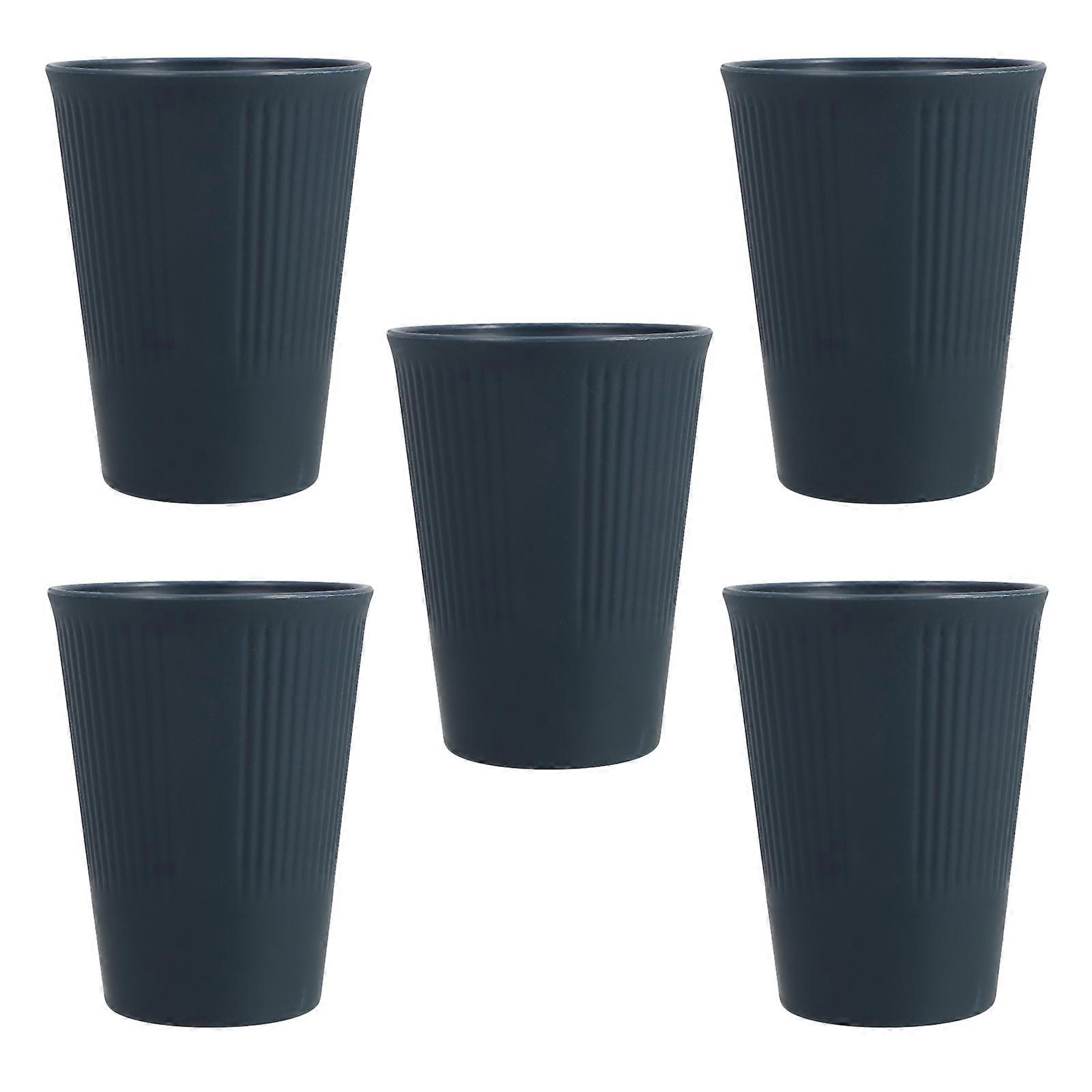 Striped Plastic Drinking Cups for Kitchen Use 5Pcs Unbreakable Dark Blue Cups