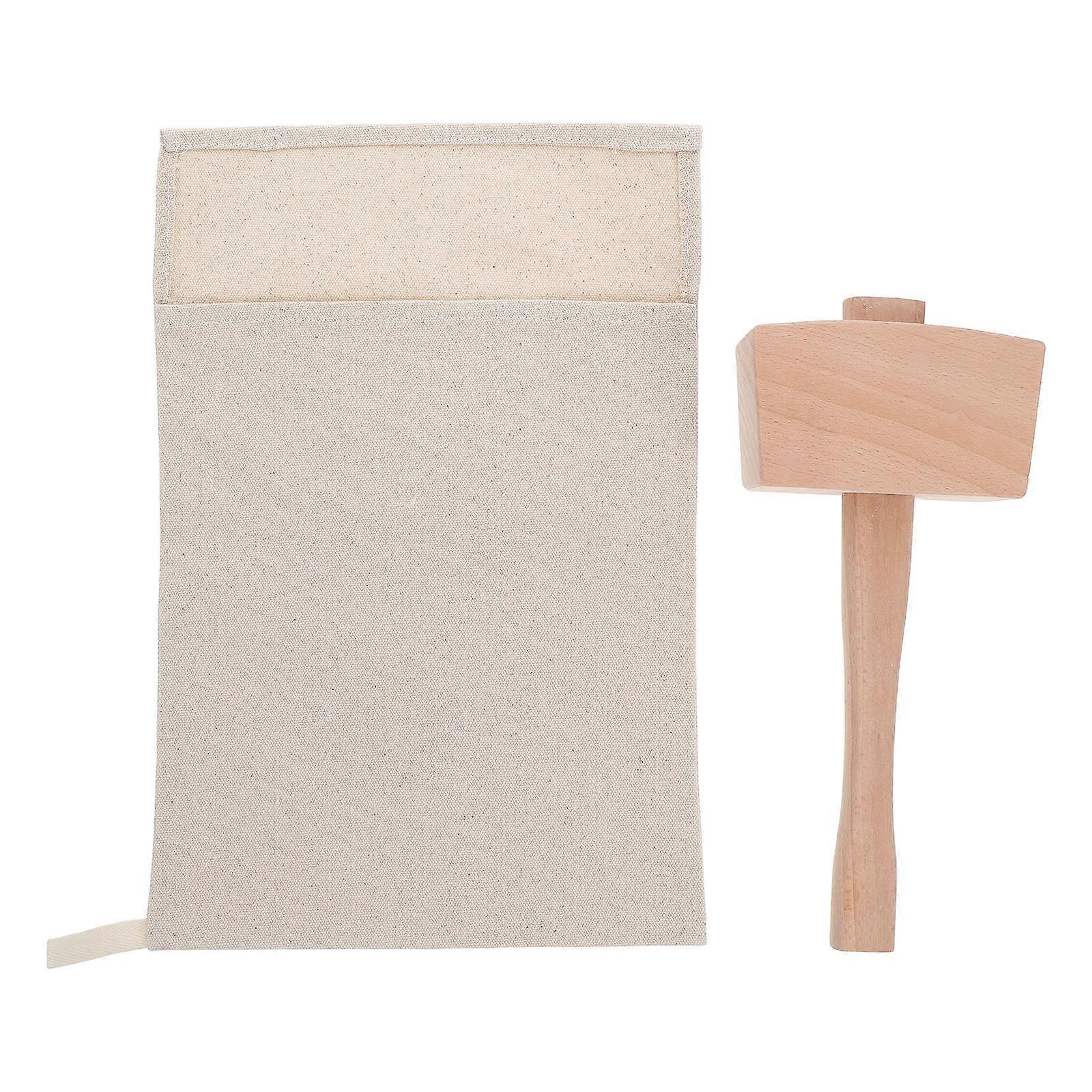Canvas Ice Crushing Bag with Wood Mallet for Home Use 2Pcs Set