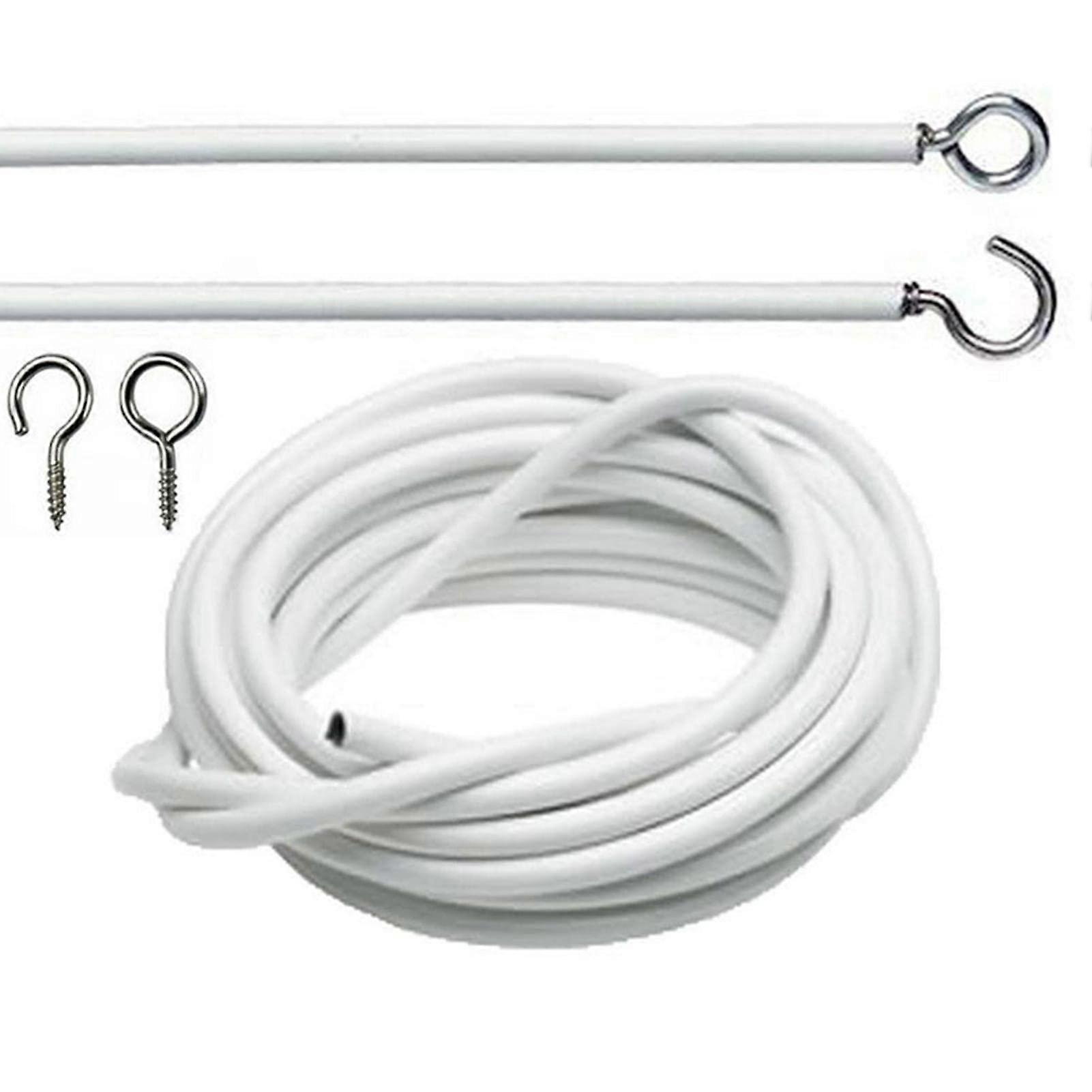 Adjustable White Net Curtain Wire Kit with Hooks and Eyes for Easy Indoor Outdoor Window Use 2m