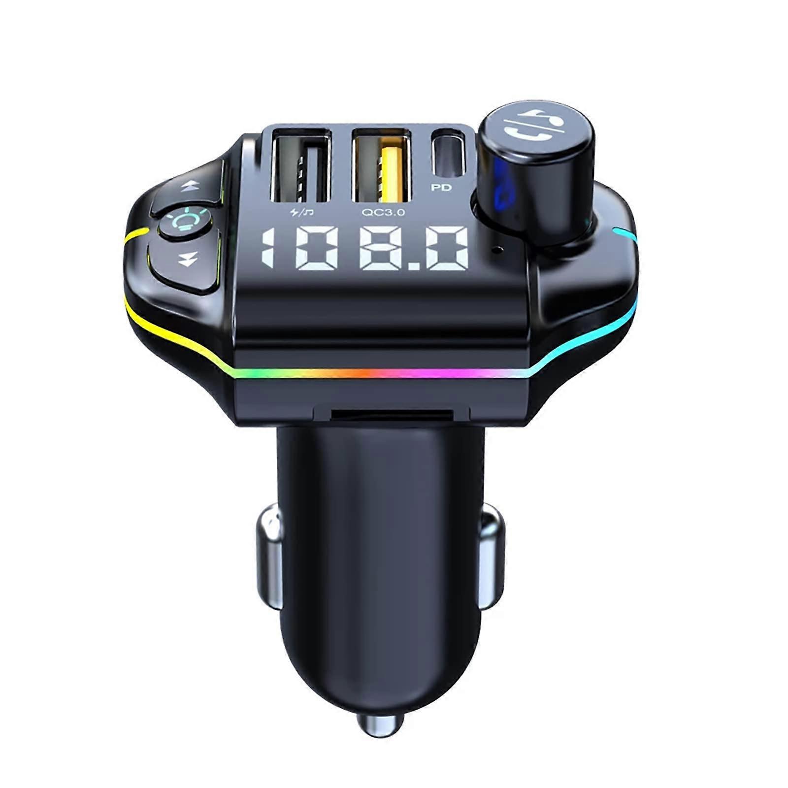 Bluetooth FM Transmitter with Bluetooth 5.0, PD and QC3.0 Fast Charging, Hands Calling, LED Lights