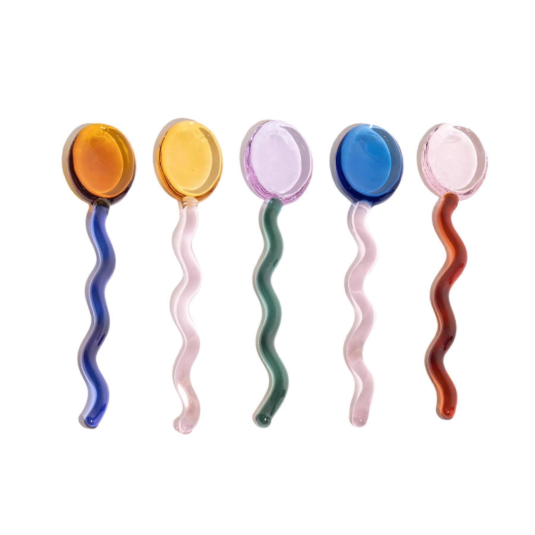 5 Pieces Heat Resistant Borosilicate Glass Teaspoons Colorful Long Handle Coffee and Dessert Spoons