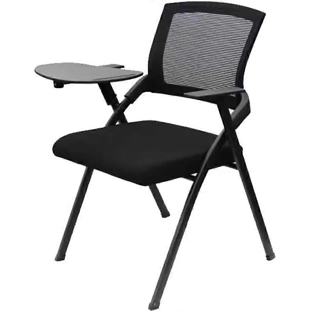 Folding Chair with Writing Pad, Ergonomic Back Support, Cushioned Seat for Conference and Training, Black 46x86.5cm