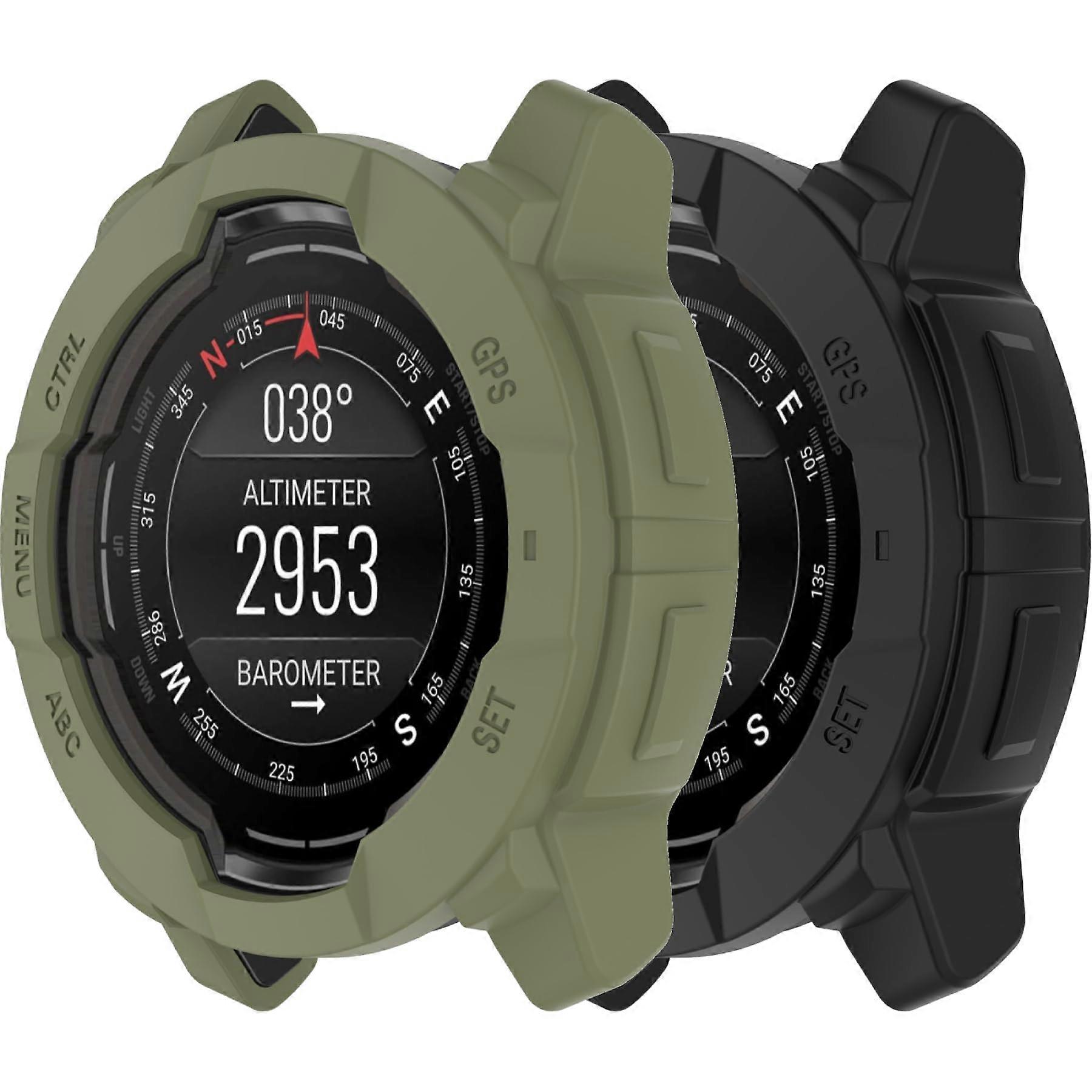 Case Protector with ShockAbsorbing Bumper and Full Screen Coverage Black Green for Garmin Instinct 3 45MM