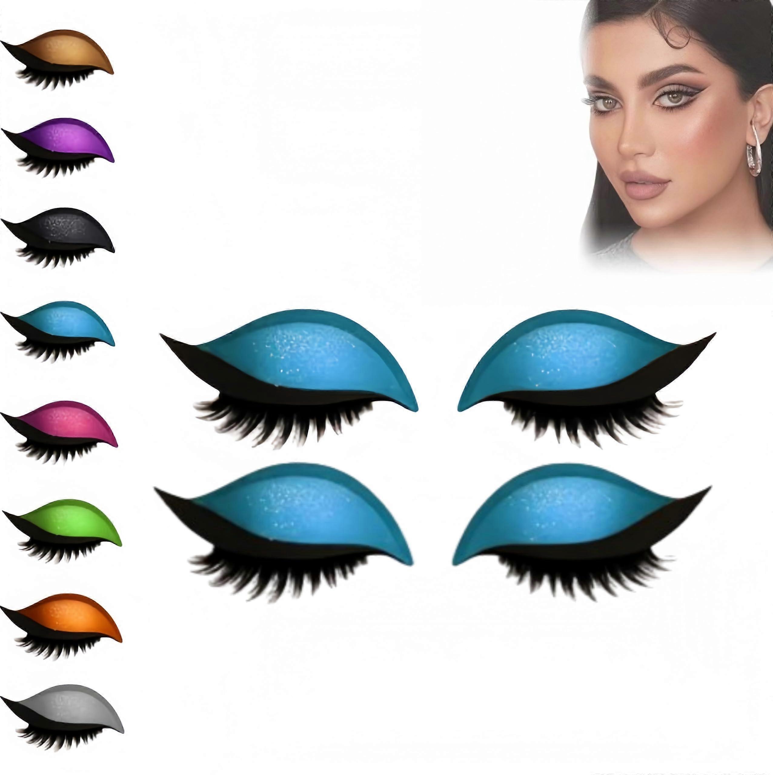 Blue Eyeshadow Stickers with False Eyelash Stickers Reusable PVC Patch for Instant Eye Makeup