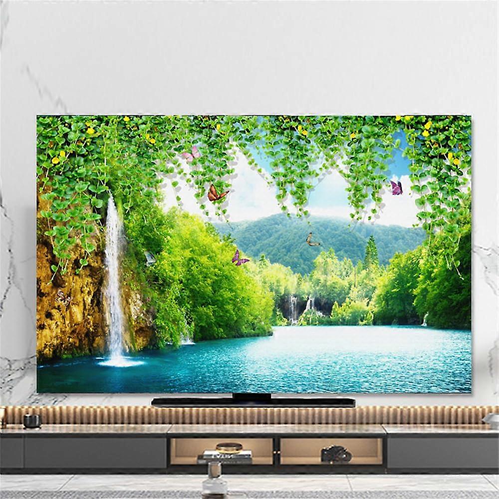 TV Screen Protector 32 Inch Elastic Cover with Forest Print, Decorative Dust Cover for Flat Screen