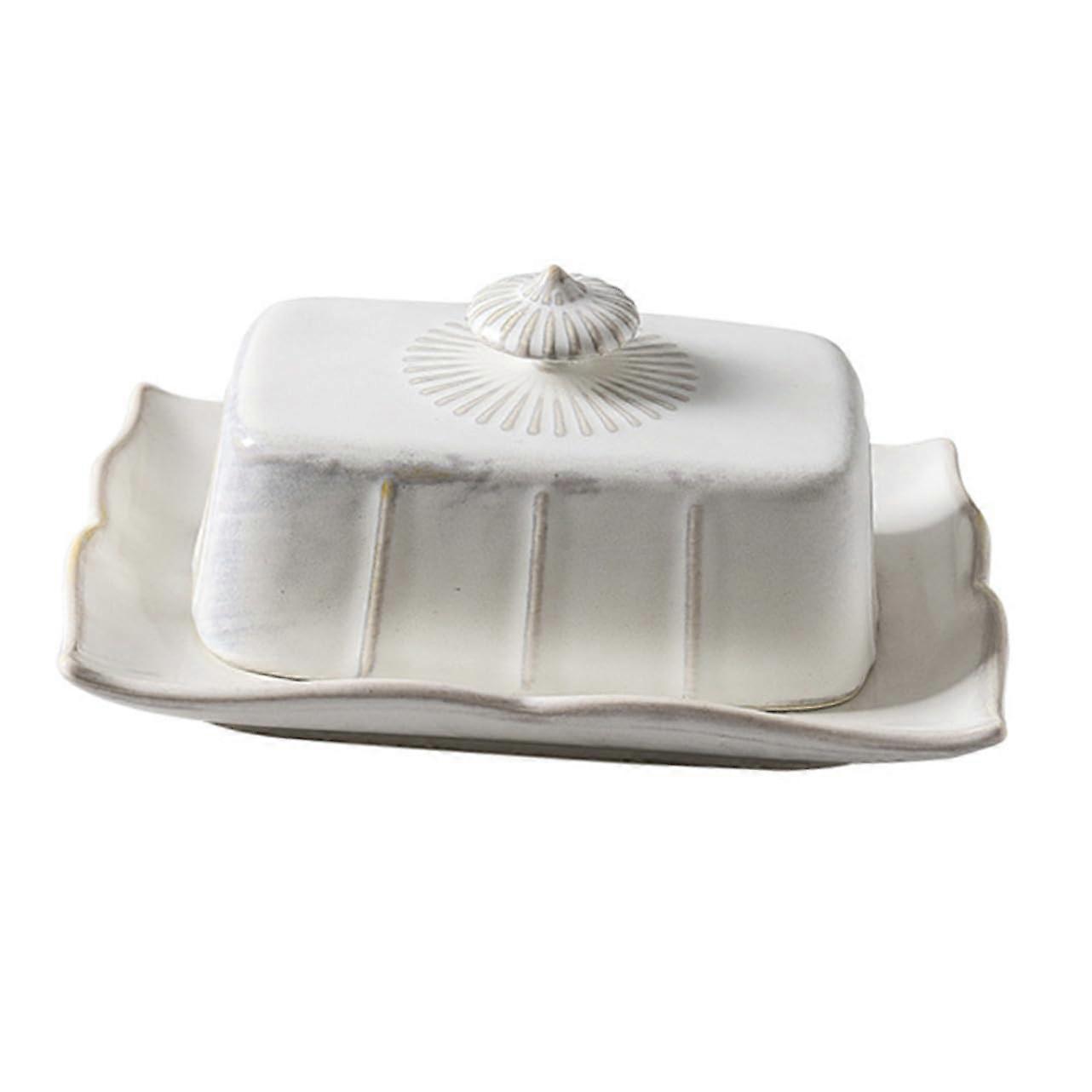 Vintage Ceramic Butter Dish with Lid, WearResistant Rectangular Butter Keeper for Kitchen Use