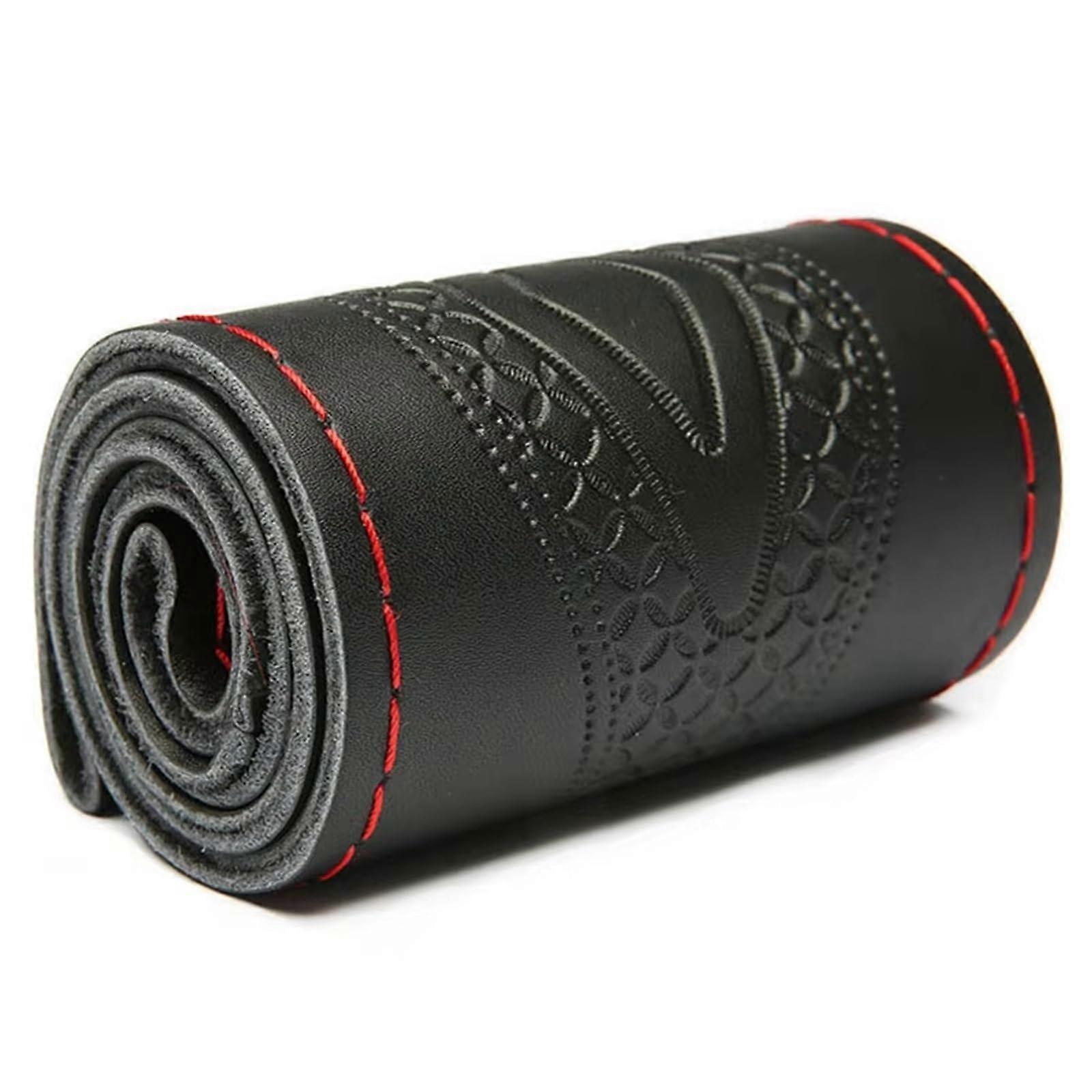 Car Steering Wheel Cover 3738cm Breathable AntiSlip Red Thread HandSewn Embossed Protector