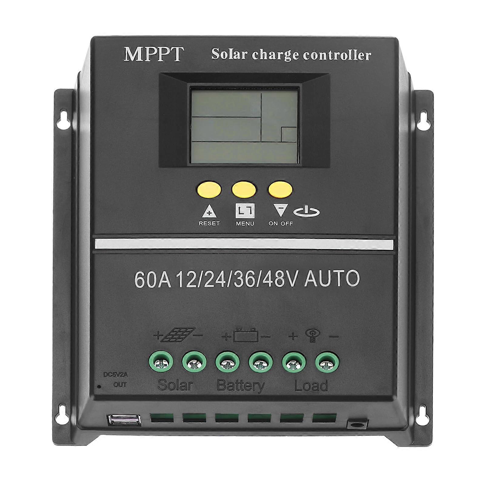 MPPT Solar Charge Controller 60A 12V 24V 36V 48V Advanced MPPT Tech LCD Dual USB for OffGrid
