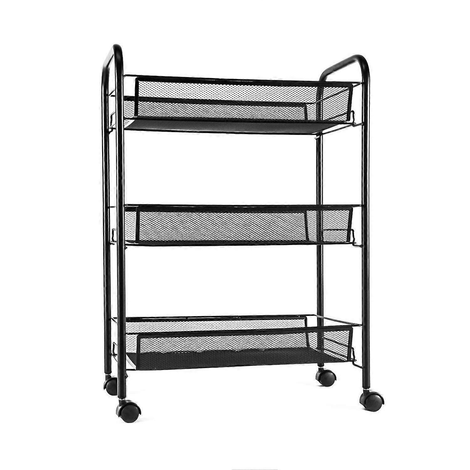Black 3 Tier Rolling Kitchen Storage Cart with Smooth Casters for Small Spaces