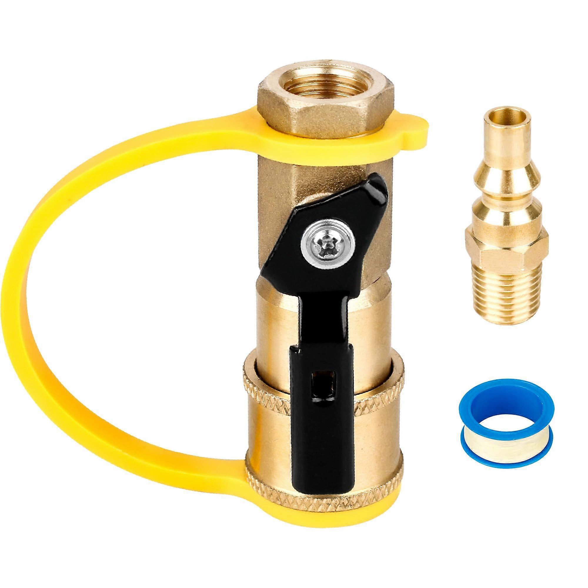 1/4 Inch RV Propane Quick Connect Adapter with Shutoff Valve, Solid Brass Low Pressure Fitting