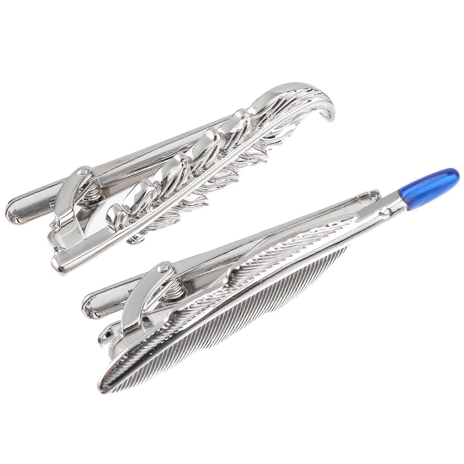 2Pcs Design Silver Necktie Clasp For Formal Events Classic Simple Style