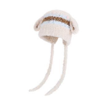 Bonnet trappeur beige en fausse fourrure en forme d'abeille, chaud et décontracté, idéal pour l'hiver.