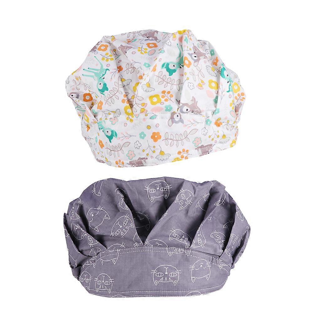 Operating Room Cap Printed Cotton Working Hat for 2Pcs Assorted Color Use