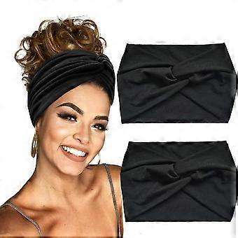 2 Stück Turban-Stirnbänder für Damen, dick, modisch, Boho-Stil, dehnbar, süß, extra breit, großes Stirnband