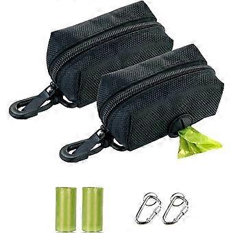 2 Pack Dog Poo Bag Holder, Poo Bag Dispenser for Lead with 2 Rolls Poo Waste Bags and 2 Steel Snap Link Hooks, Waterproof & Lightweight,Great for Runn