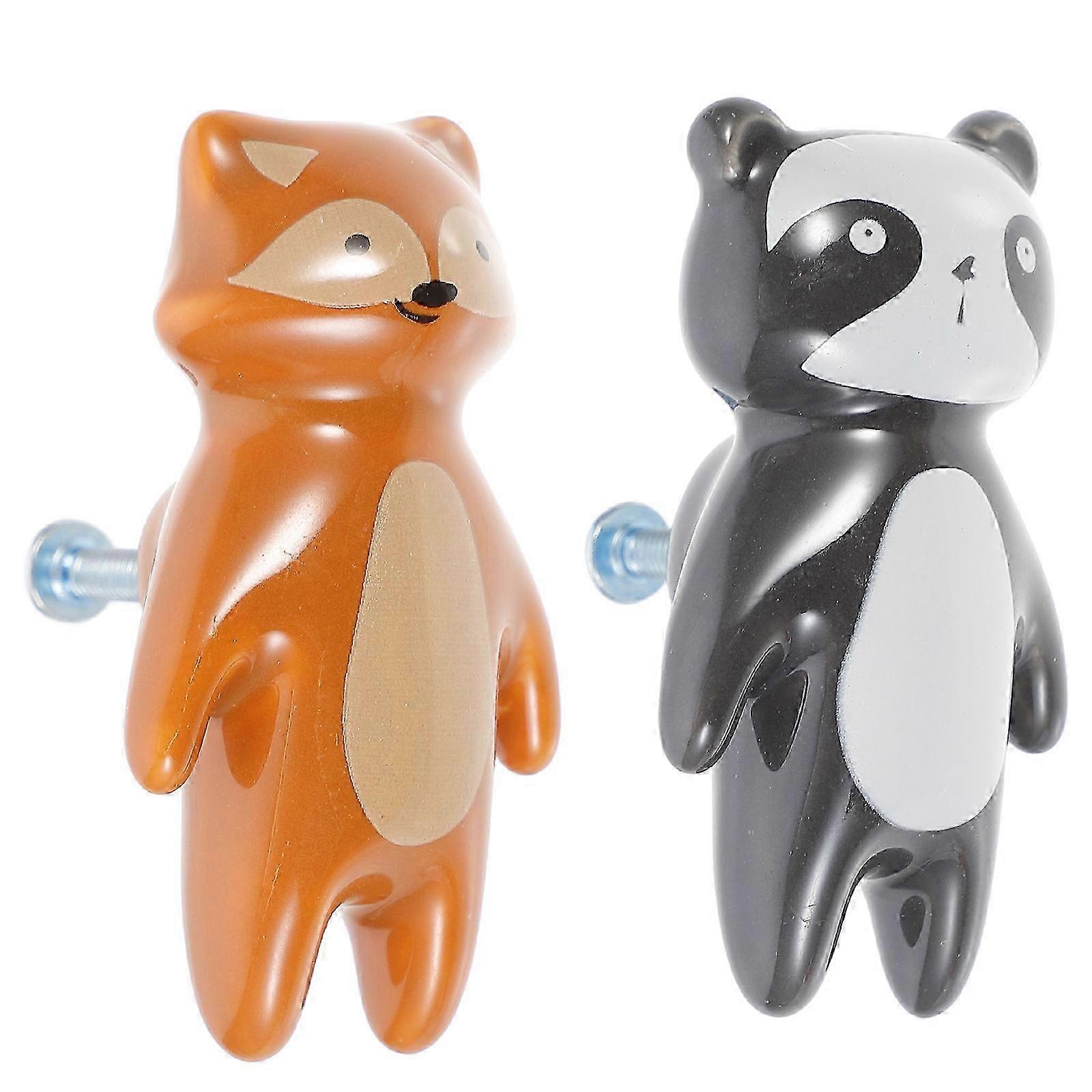 Cartoon Animal Ceramic Cupboard Door Knobs Pull Handles compatible with Decoration 2Pcs