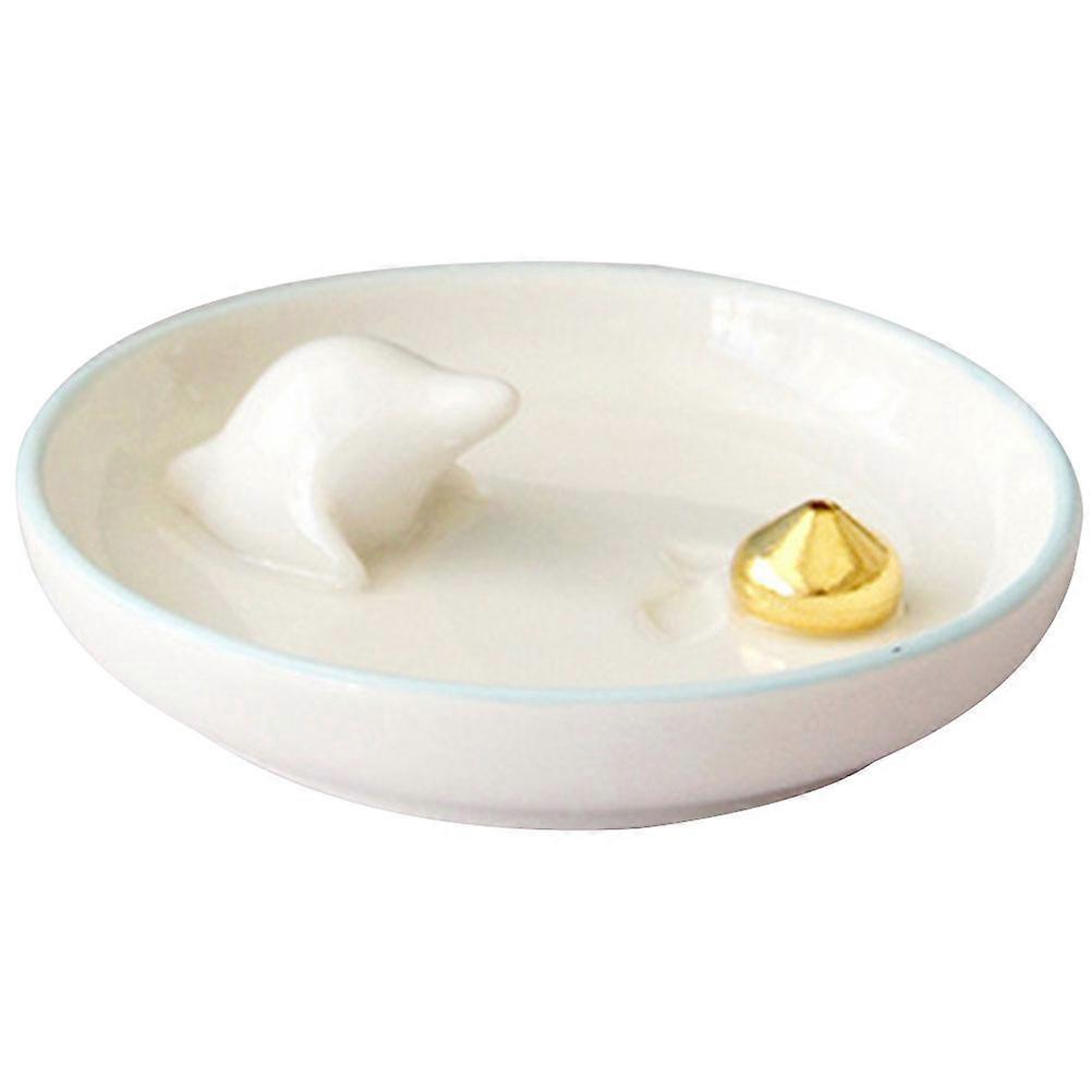 White Ceramic Dolphin Incense Holder Tray for Storage Use