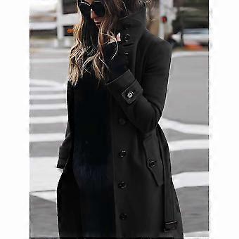 Autumn Winter Woolen Coat Women's Slim Fit Cardigan Large Coat Women Long Sleeve Single Breasted Stand Collar Woolen Coat-Good