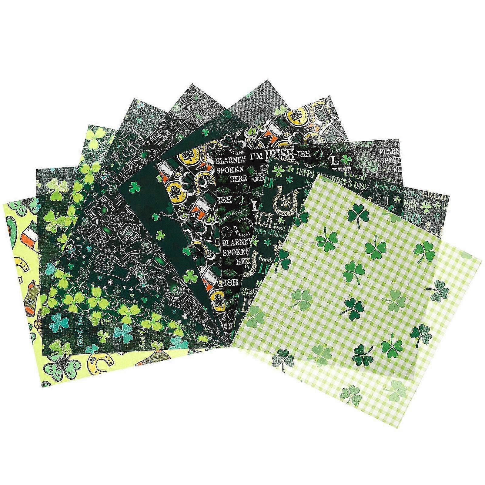 St Patricks Day Fabric Squares Cotton Sewing Patchwork for 10 Sheets