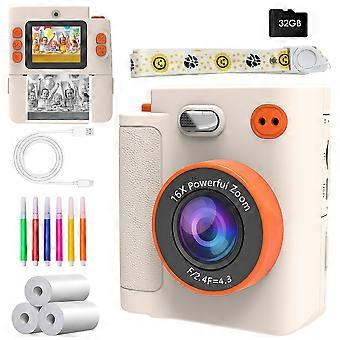 Sofortbildkamera für Kinder, 2,4-Zoll-Sofortbildkamera mit 32-GB-Speicherkarte und Fotopapier, 1080p-Video, digitales Spielzeug für Kinder, Weihnachts- und Geburtstagsgeschenk