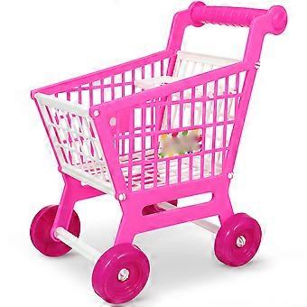 Kids Supermarket Cart Toy Children Simulation Shopping Trolley Toy Pretend Play Grocery Basket Role-Playing Games Accessories Pink