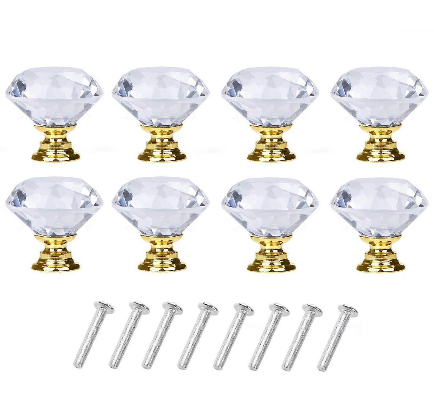 Diamond-shaped Glass Knobs Transparent/Gold 8 pcs [XR]