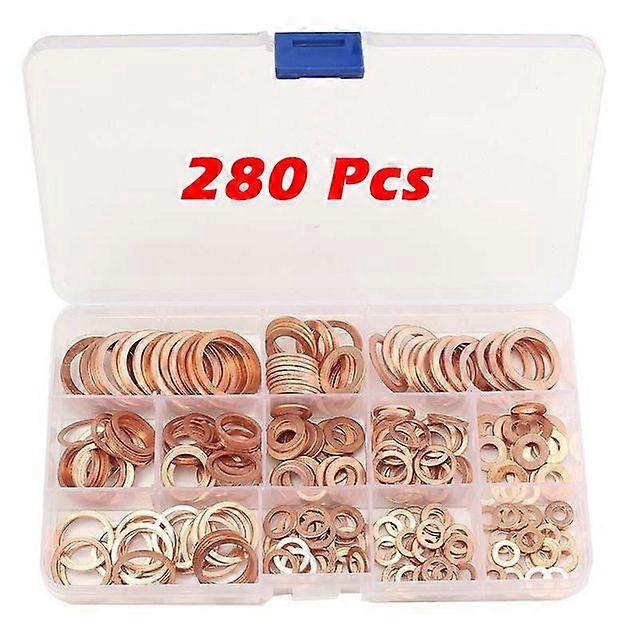 280pcs 12 Sizes Flat Copper Washer Flat Gasket Assortment Kit
