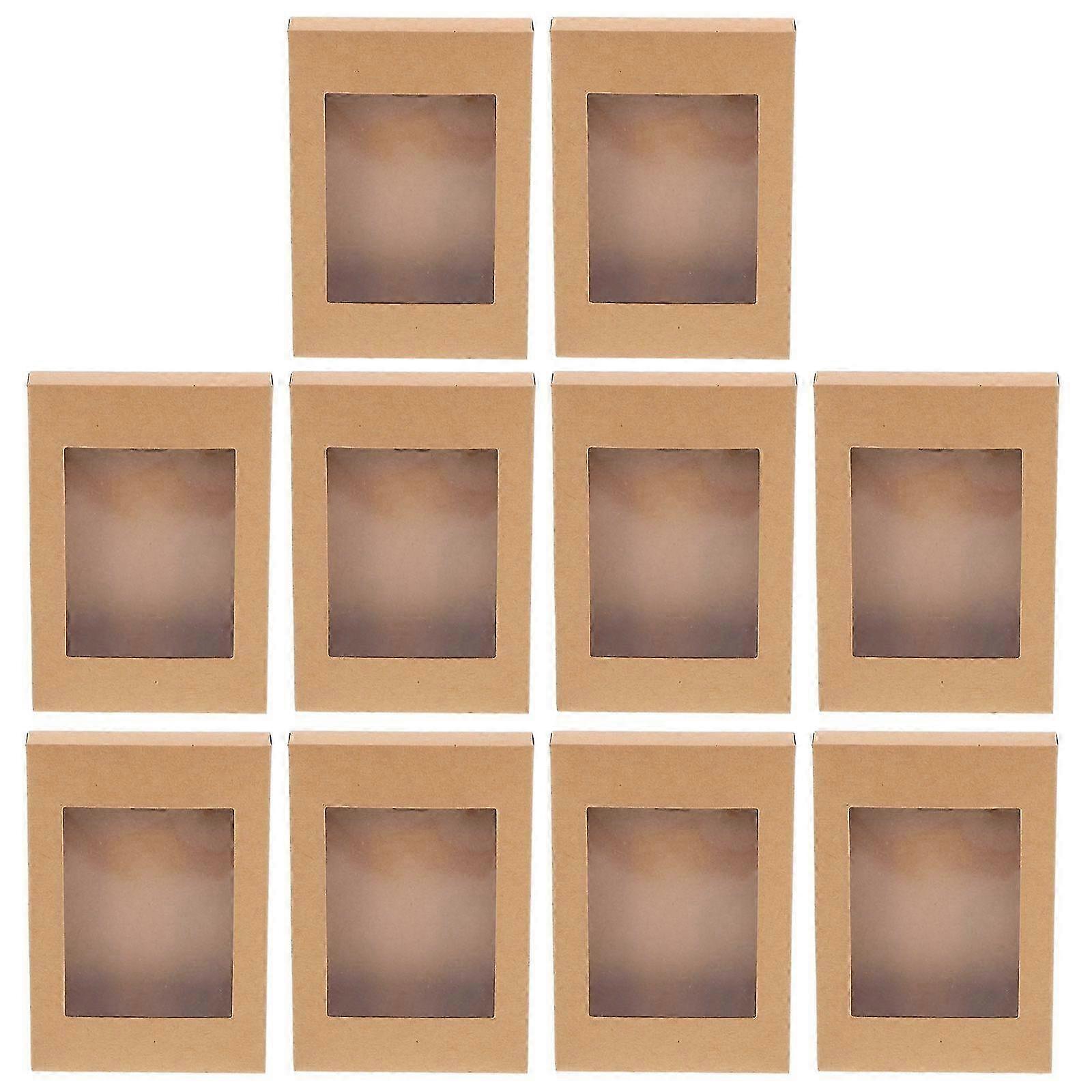 10Pcs Kraft Gift Boxes Cookie Cake Boxes Craft Storage Boxes with Clear Window