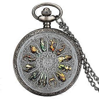 Vintage Silver Zodiac Twelve Constellations Quartz Pocket Watch Necklace Gift