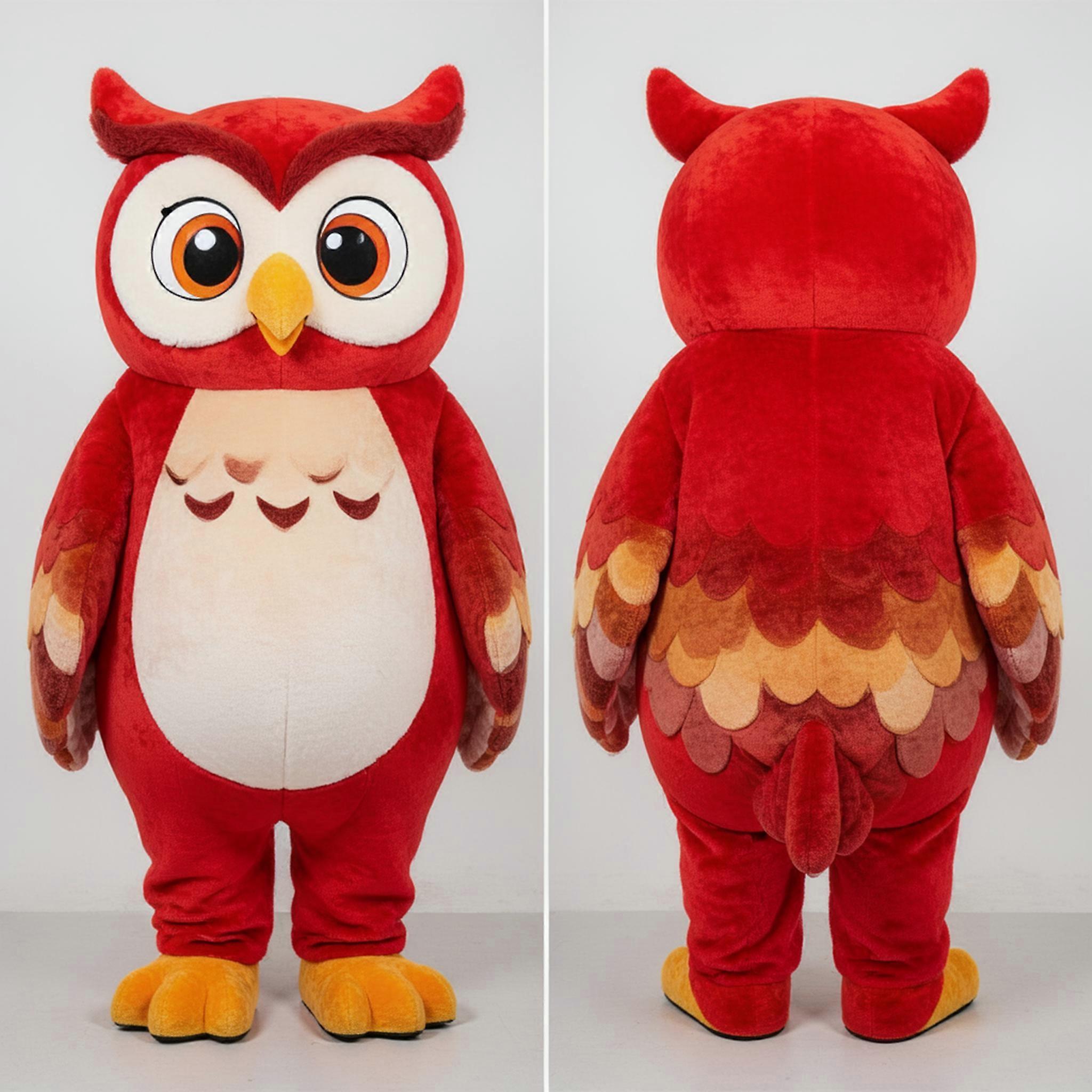 MASTICOT Crimson Red Expressive Owl Mascot