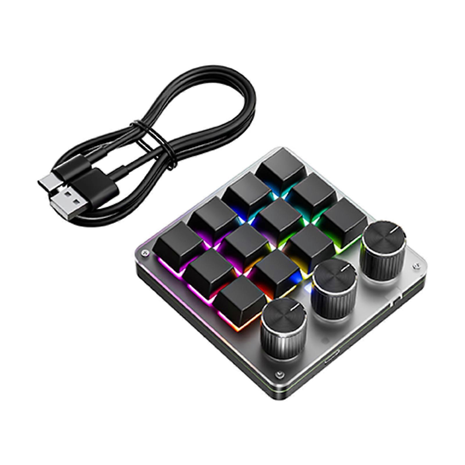 12Keys 3 Knob Command Keyboard Plug-In Programmable Pad for Editing Design Streaming Office Task Control Plus  transparent