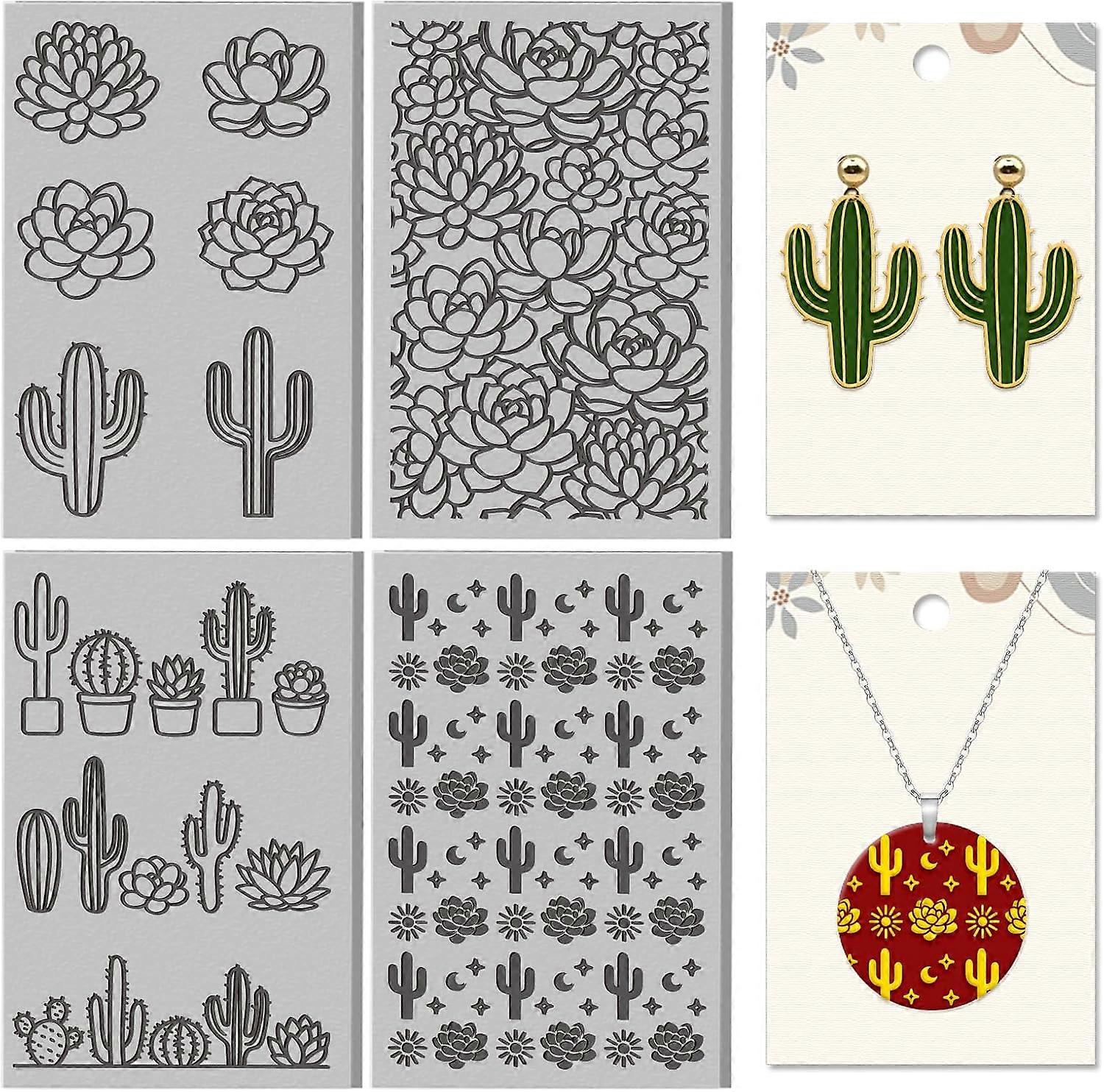4 Sheets Succulents Clay Texture Mat Cacti Pattern Plants Polymer Clay Texture Sheets DIY Tools