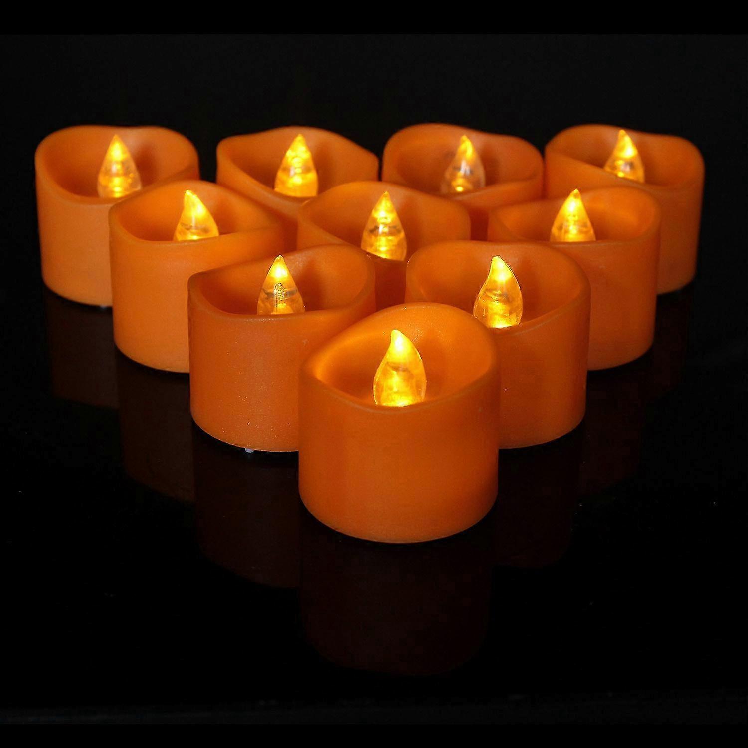 12 Pack LED Lights, Small Flickering Orange Tealight Candles