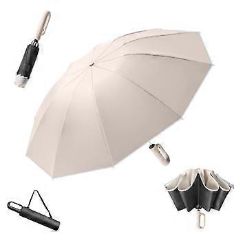 Reverse Umbrella with Reflective Safety Strip, Automatic Open Close Windproof Travel Umbrella Beige 125cm
