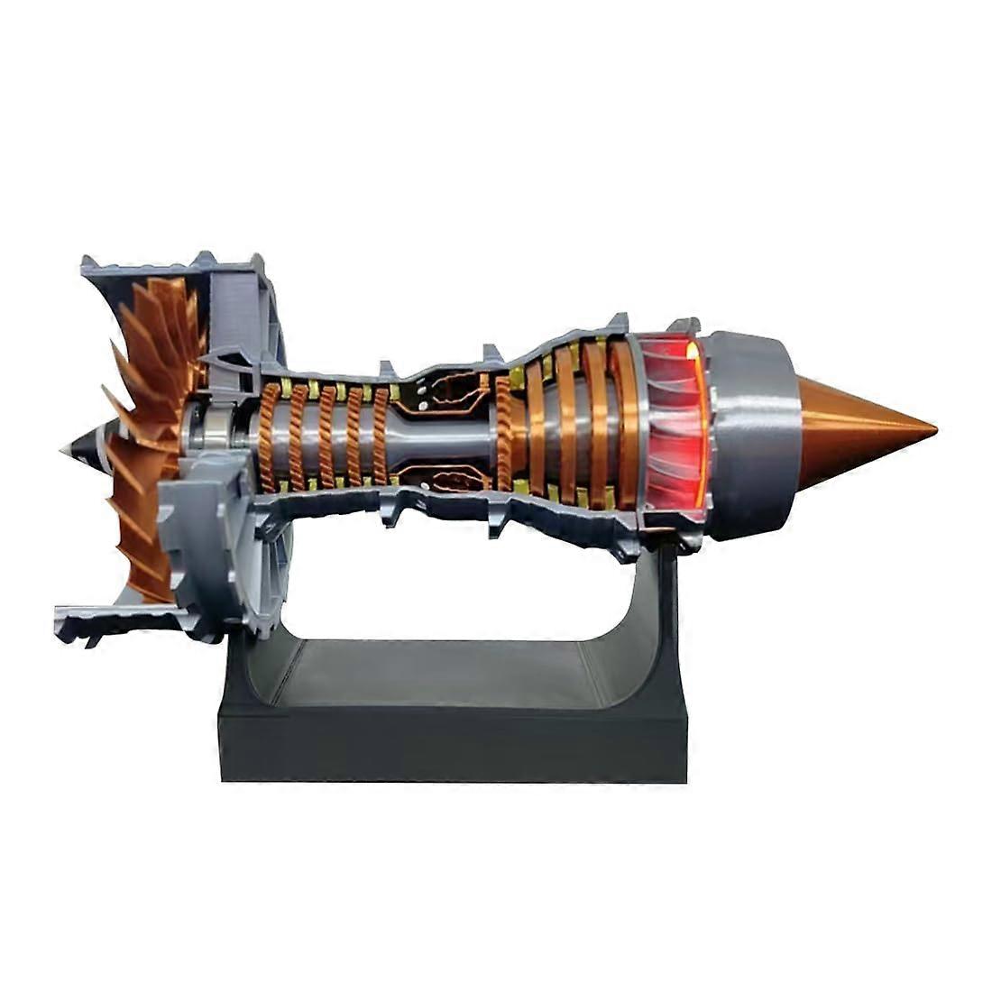 3D Printed Turbofan Engine Model Kit with LED Lighting, Battery Powered Brass Display