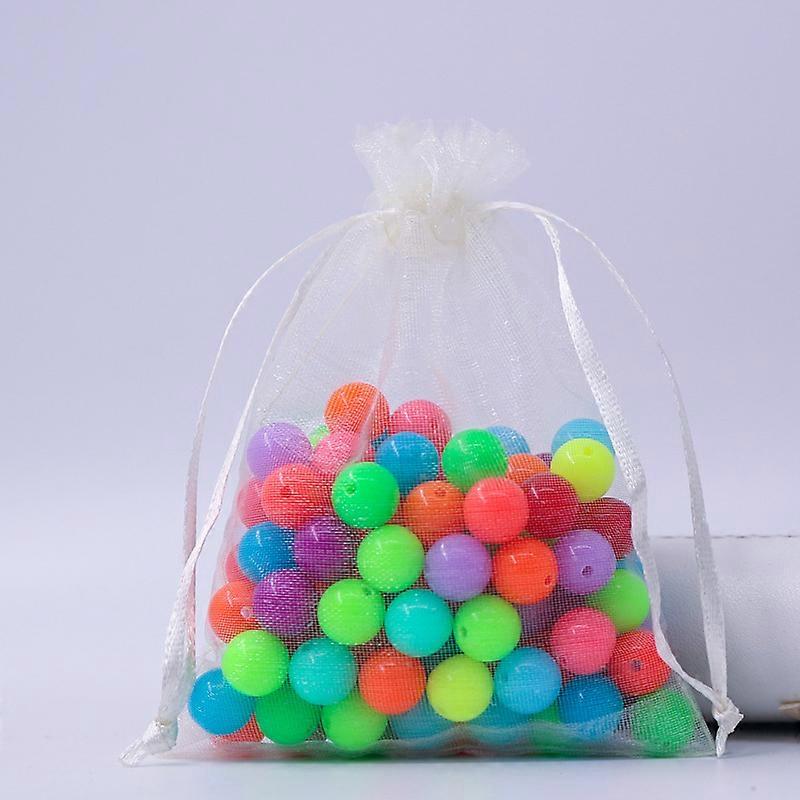 100pcs Rectangle Organza Drawstring Bags Beige 10x8cm
