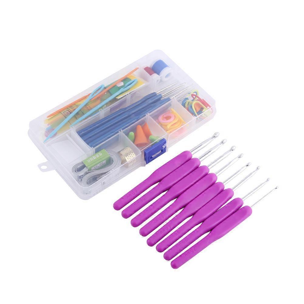 16 Diff ent Sizes Sewing Tool Crochet Hook Needles Stitches Craft Set Tool(Purple)