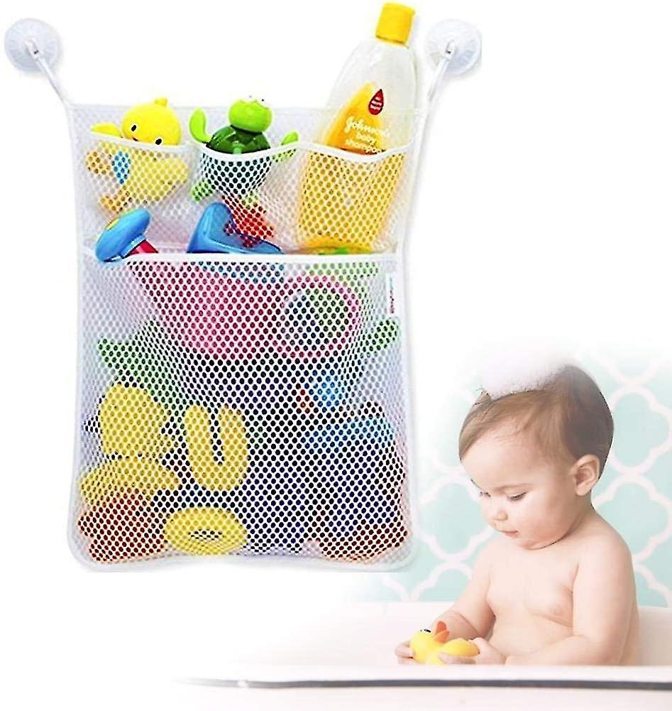 Bath Toy Storage Net With Multiple Pockets And Sturdy Suction Cups