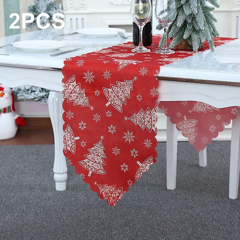 2 PCS Christmas Decoration Print Table Flag Flower