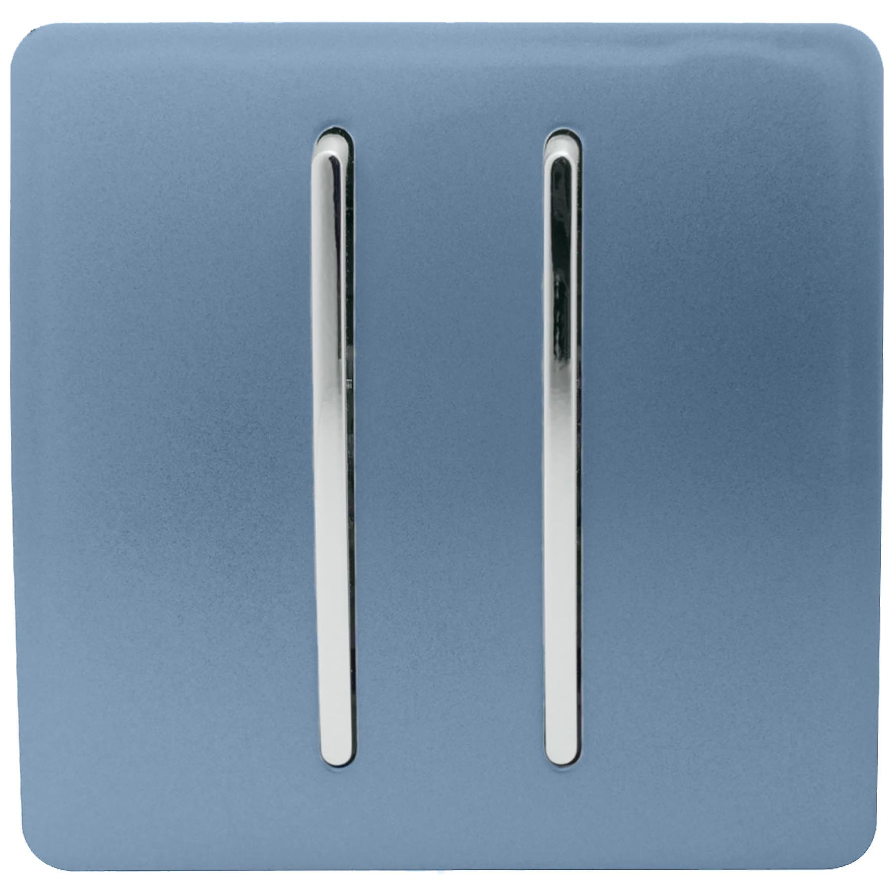 Trendi 2 Gang 1 Way Artistic Modern Glossy 10 Amp Rocker Tactile Light Switch Sky