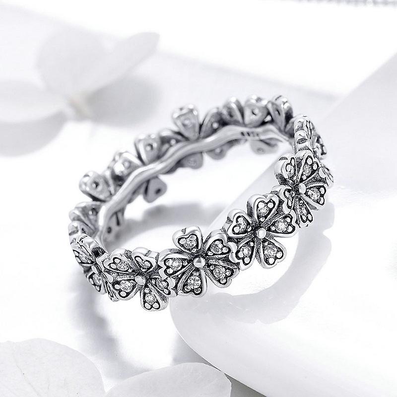Inel simplu cu diamant floral Sparkle Daisy din argint pentru femei