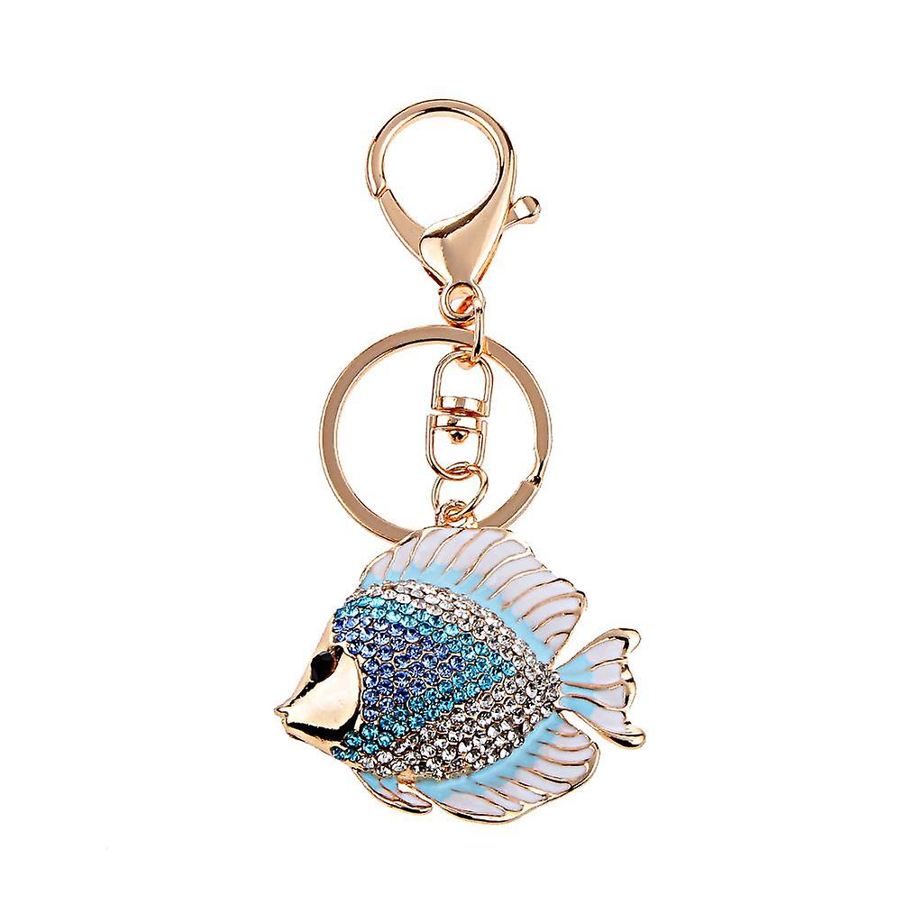 Sparkly Tropical Fish Pendant Alloy Key Ring w/ Lobster Clasp Blue