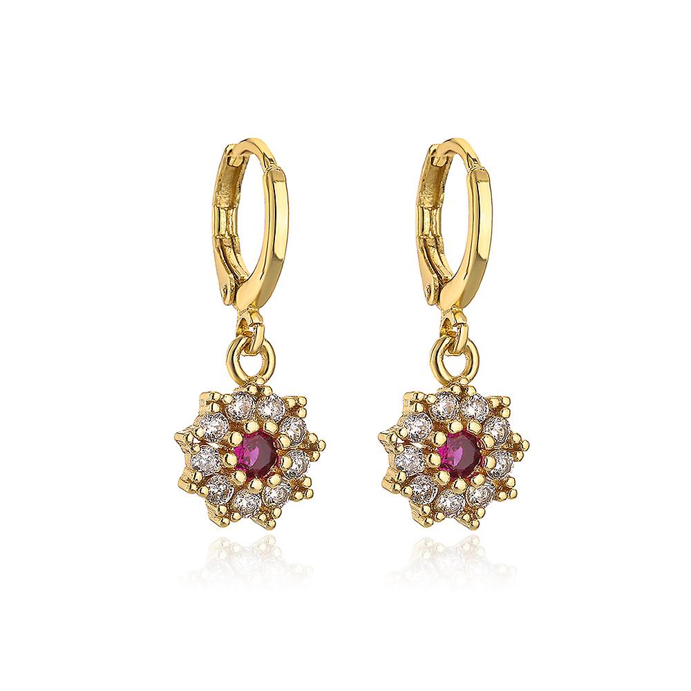 Fine Flower Shape Dangle Earrings With Shine Zircon Charming 18k Gold