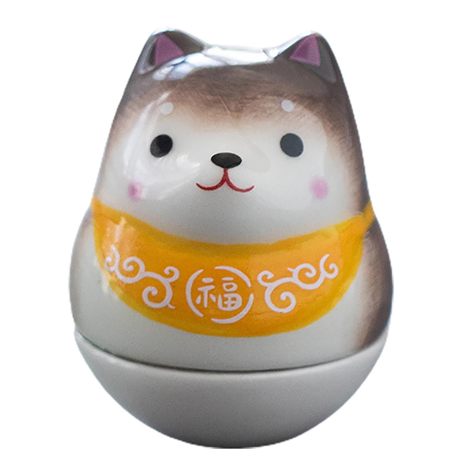 ZHOUBA Animal Ornament Exquisite Workmanship Ceramic Mini Crafting Dog Shape Tumbler Toy for Desktop