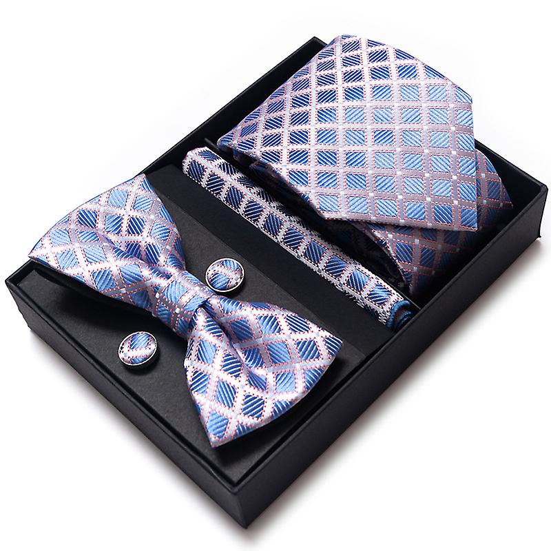 6 Pcs Stripe Men Ties Set Classic Woven Necktie With Handkerchief Bow Tie Cufflinks Formal