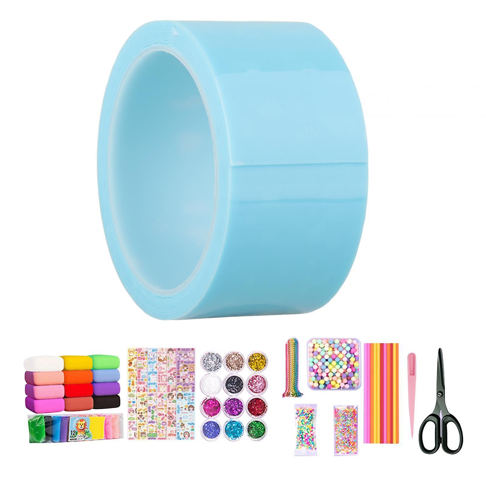 Blow Bubbles διπλής όψης ταινία για παιδιά Τάξη DIY χειροτεχνία χειροποίητη μπάλα 1 ρολό w πλήρη εργαλεία μπλε